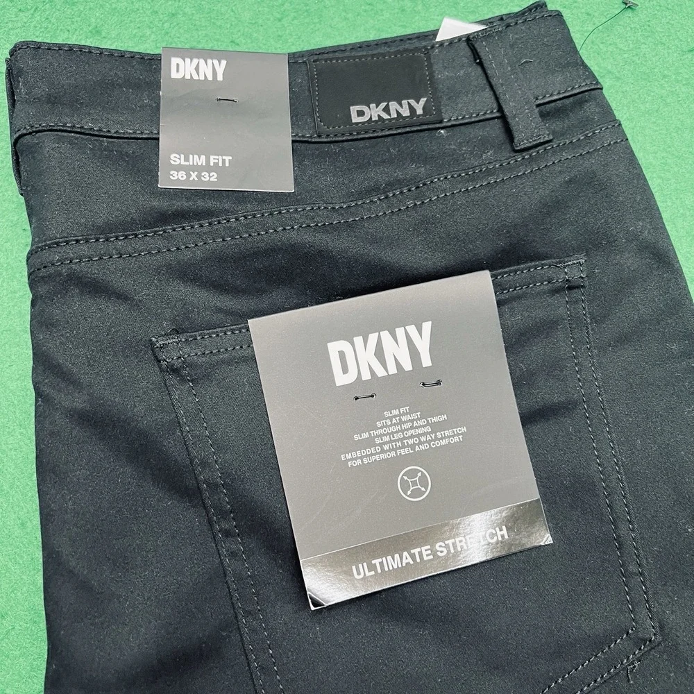 DKNY Ultimate Stretch Slim Fit Pants Stanton Mens Size 36 X 32 Black